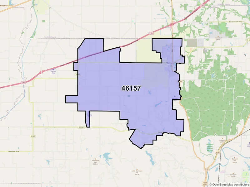 Map of Monrovia, Indiana and ZIP codes
