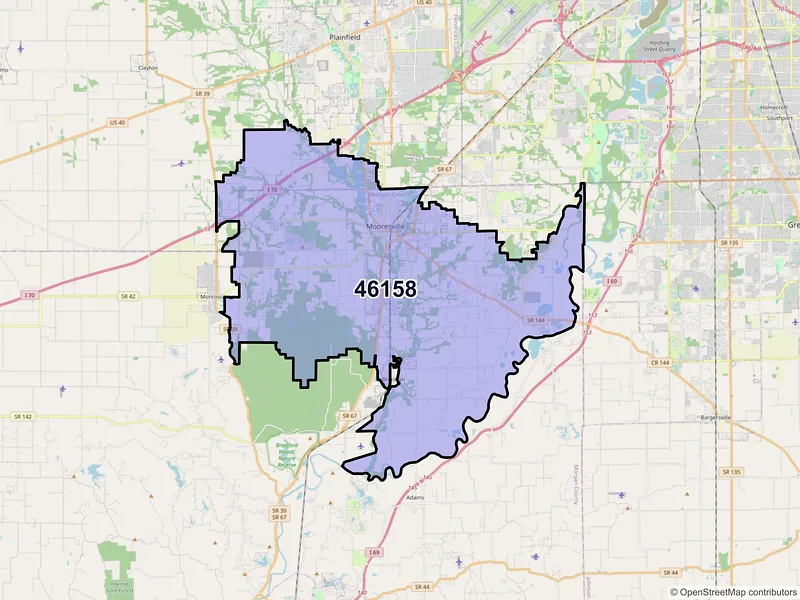 Map of ZIP Code 46158 — Mooresville, IN