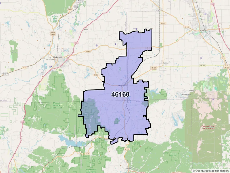Map of ZIP Code 46160 — Morgantown, IN