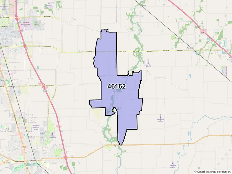 Map of ZIP Code 46162 — Needham, IN