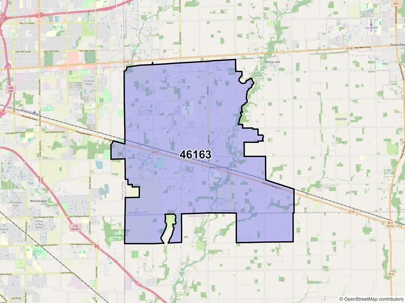 Map of New Palestine, Indiana and ZIP codes