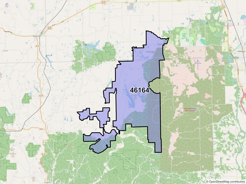 Map of ZIP Code 46164 — Nineveh, IN