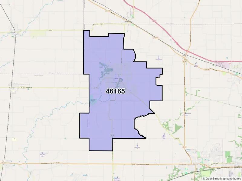 Map of ZIP Code 46165 — North Salem, IN