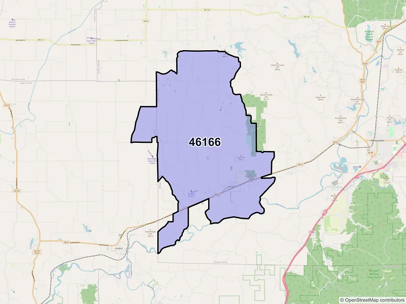 Map of ZIP Code 46166 — Paragon, IN