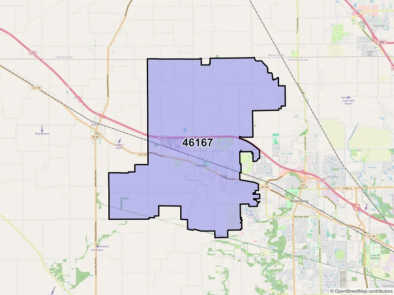 Map of ZIP Code 46167 — Pittsboro, IN