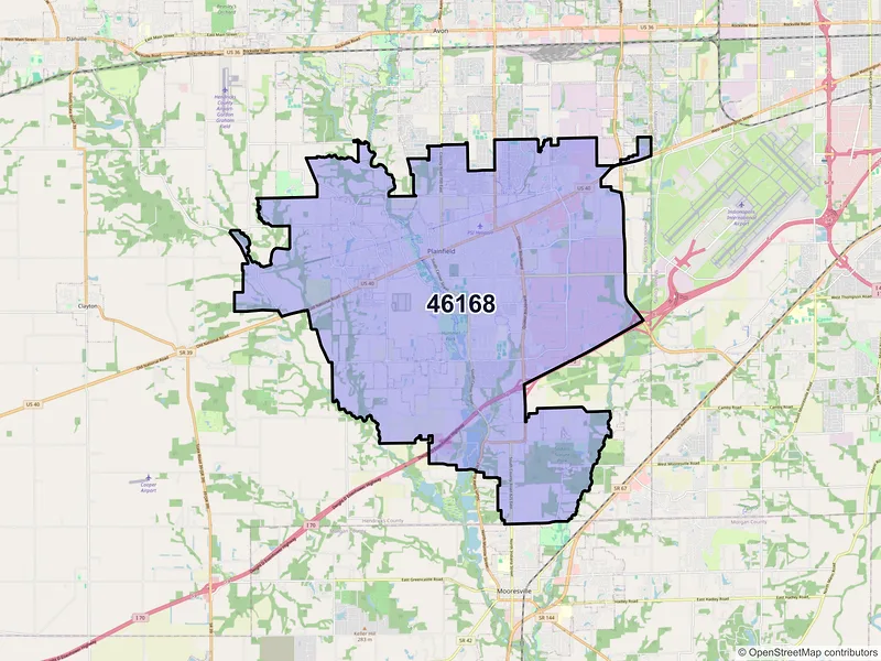 Map of ZIP Code 46168 — Plainfield, IN