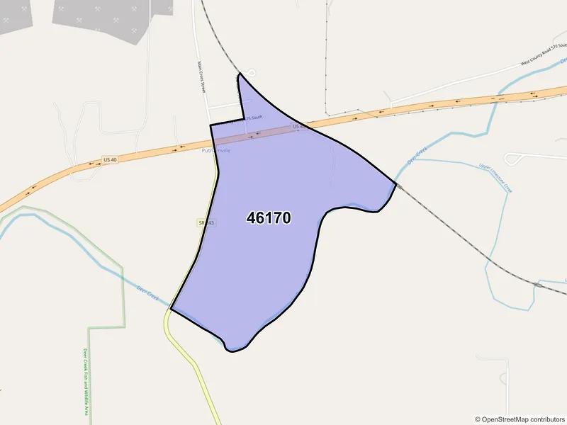Map of ZIP Code 46170 — Putnamville, IN
