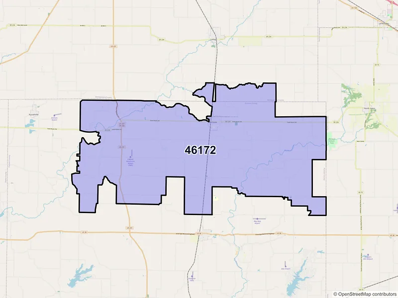 Map of ZIP Code 46172 — Roachdale, IN