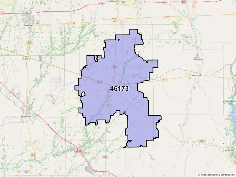 Map of ZIP Code 46173 — Rushville, IN