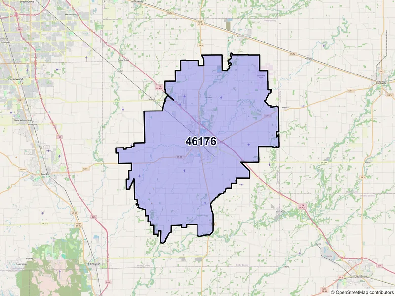Map of ZIP Code 46176 — Shelbyville, IN