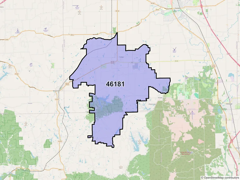Map of Trafalgar, Indiana and ZIP codes