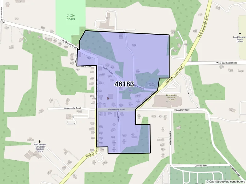 Map of West Newton, Indiana and ZIP codes