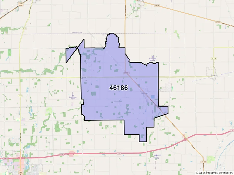 Map of ZIP Code 46186 — Wilkinson, IN