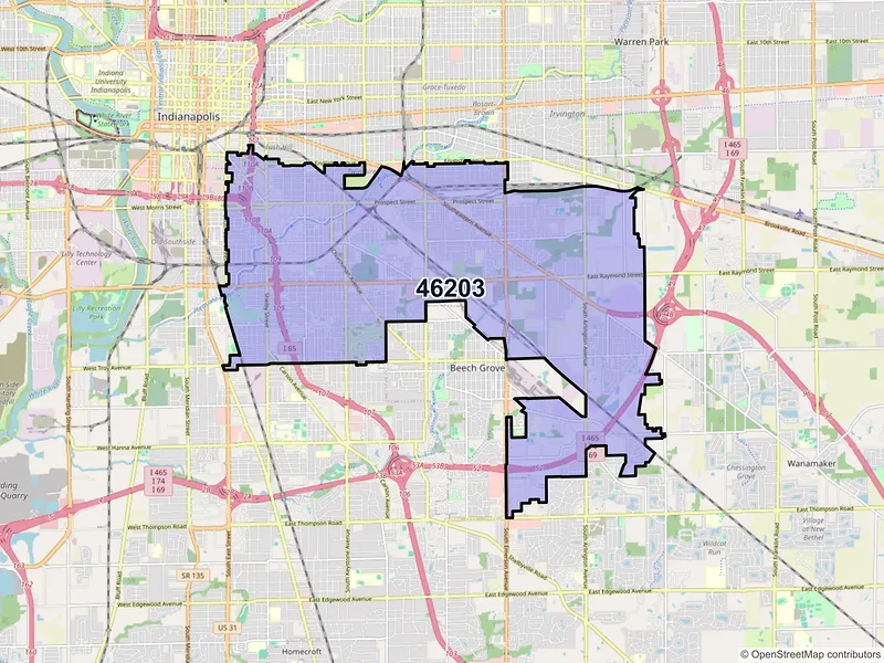 Map of ZIP Code 46203 — Indianapolis, IN