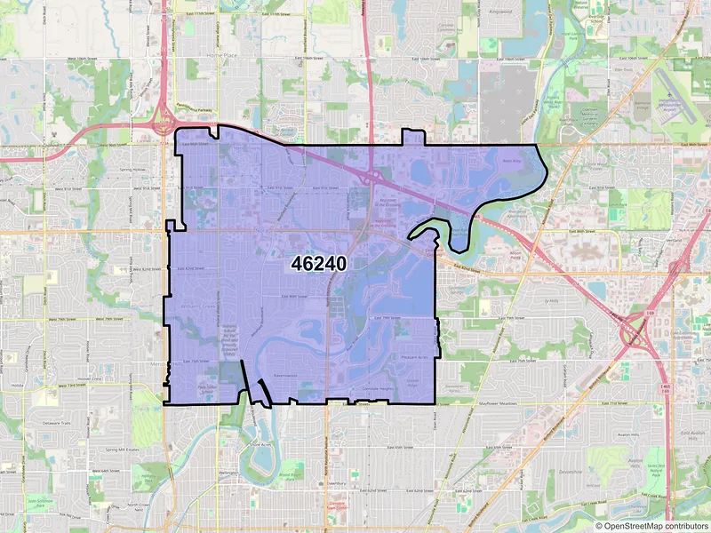Map of ZIP Code 46240 — Indianapolis, IN