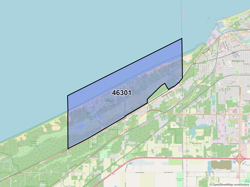 Map of Beverly Shores, Indiana and ZIP codes