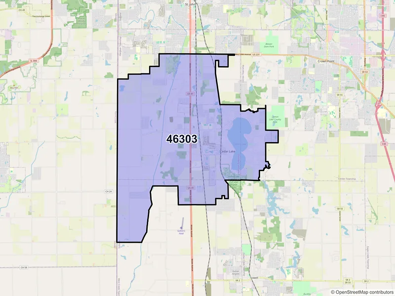 Map of ZIP Code 46303 — Cedar Lake, IN