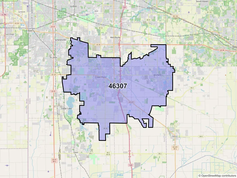 Map of ZIP Code 46307 — Crown Point, IN