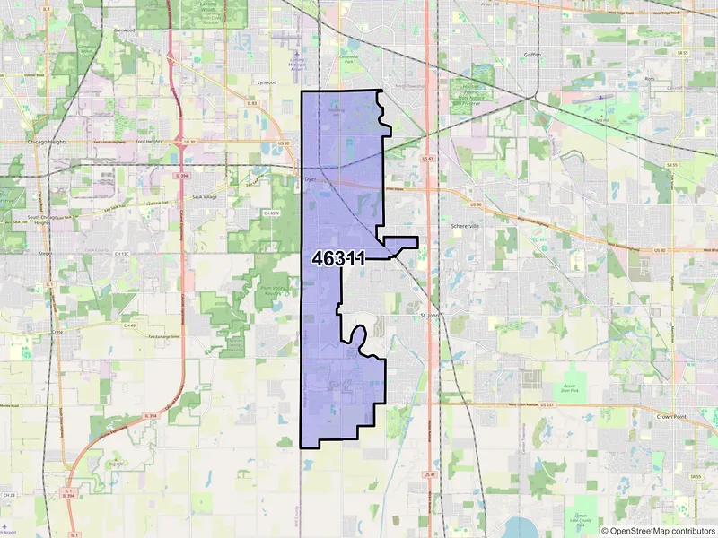 Map of ZIP Code 46311 — Dyer, IN