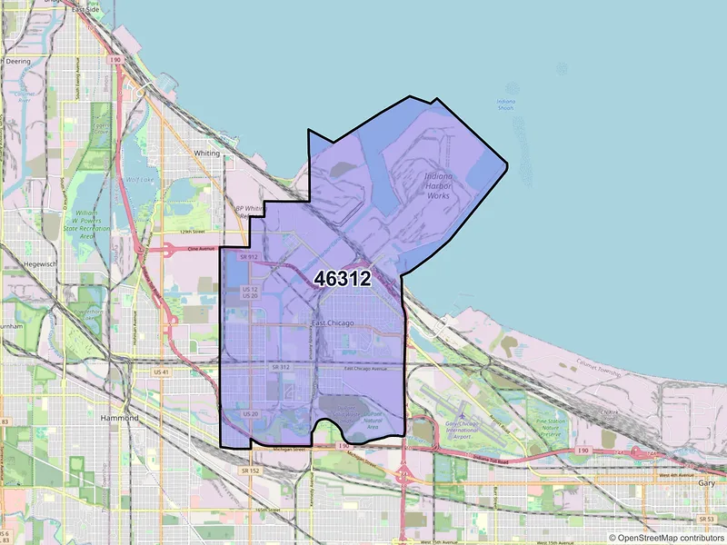 Map of ZIP Code 46312 — East Chicago, IN
