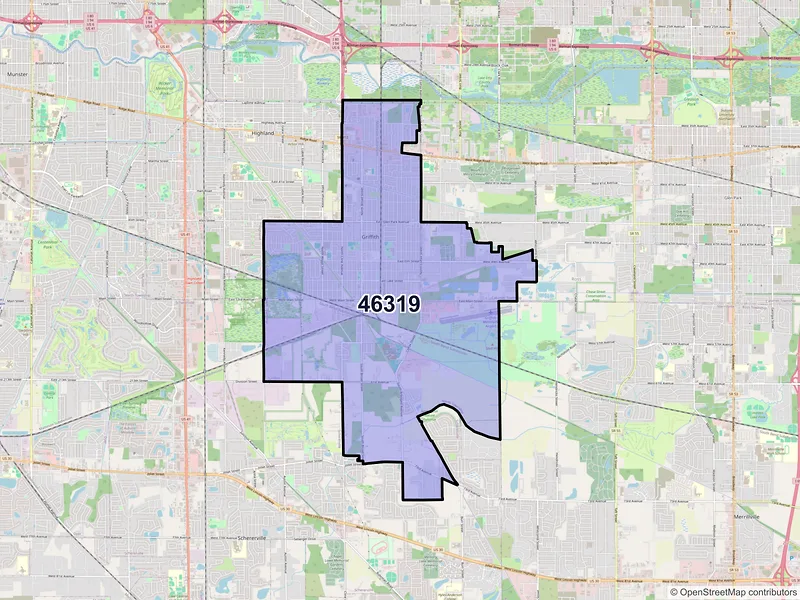 Map of ZIP Code 46319 — Griffith, IN