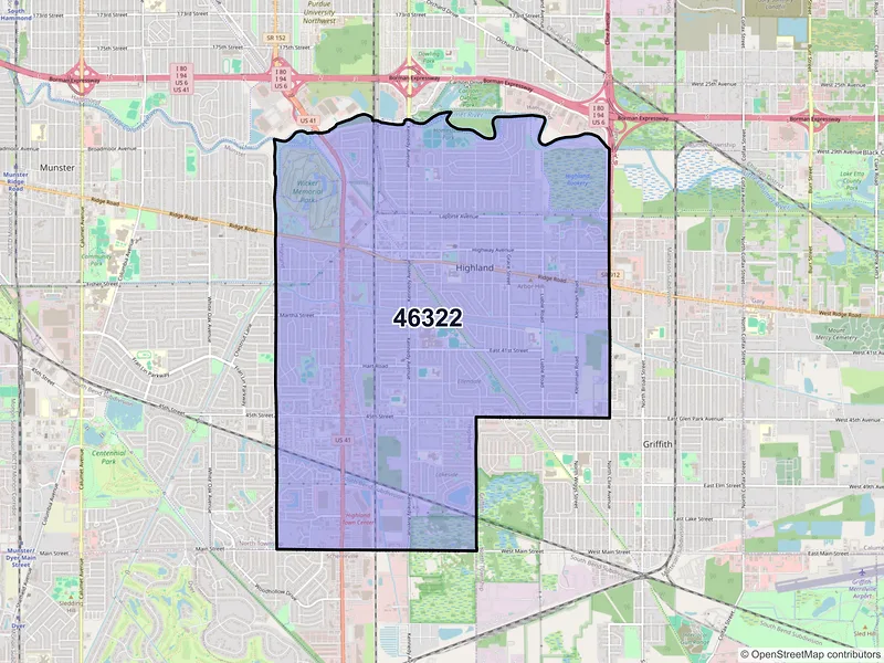 Map of ZIP Code 46322 — Highland, IN