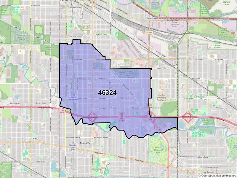 Map of ZIP Code 46324 — Hammond, IN