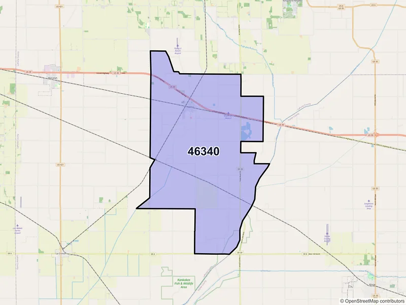Map of ZIP Code 46340 — Hanna, IN