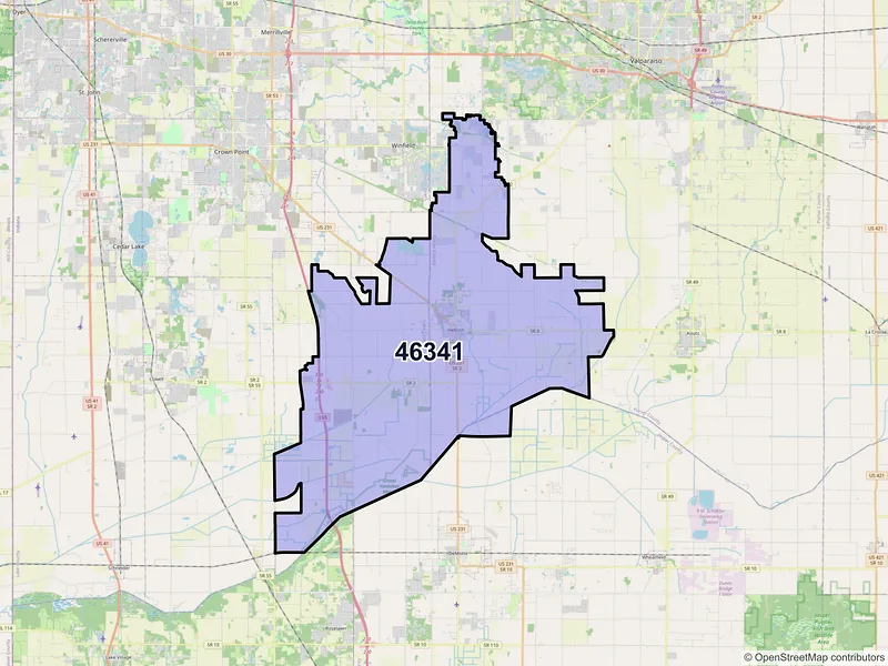 Map of ZIP Code 46341 — Hebron, IN