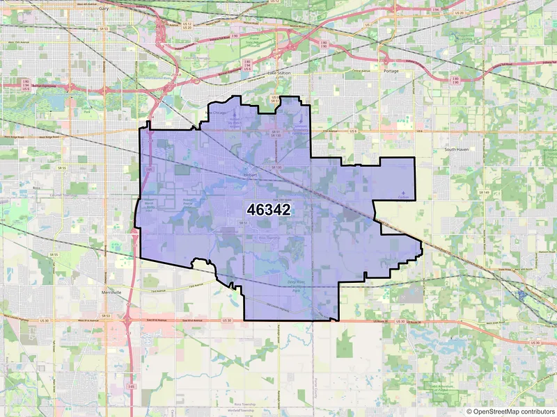 Map of Hobart, Indiana and ZIP codes