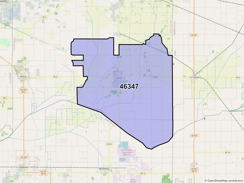 Map of ZIP Code 46347 — Kouts, IN