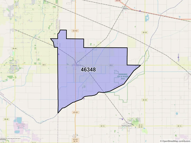 Map of ZIP Code 46348 — La Crosse, IN