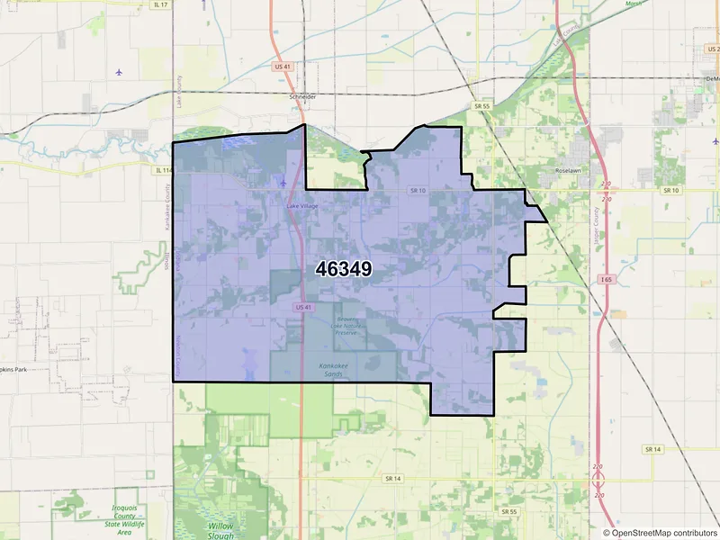 Map of ZIP Code 46349 — Lake Village, IN