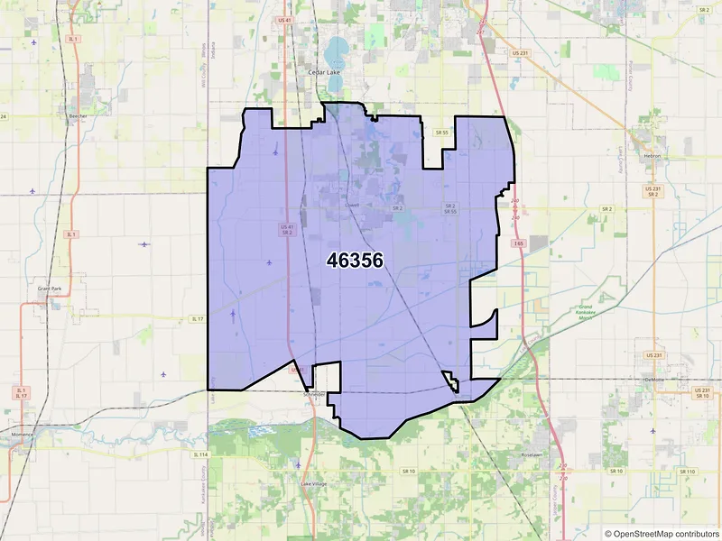 Map of ZIP Code 46356 — Lowell, IN