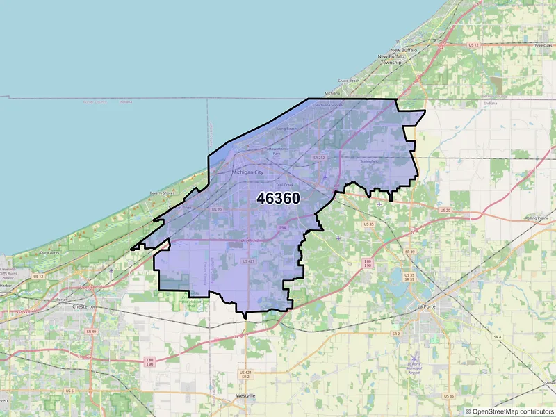 Map of ZIP Code 46360 — Michigan City, IN