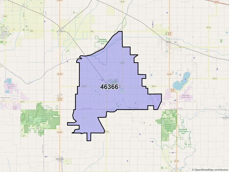 Map of ZIP Code 46366 — North Judson, IN