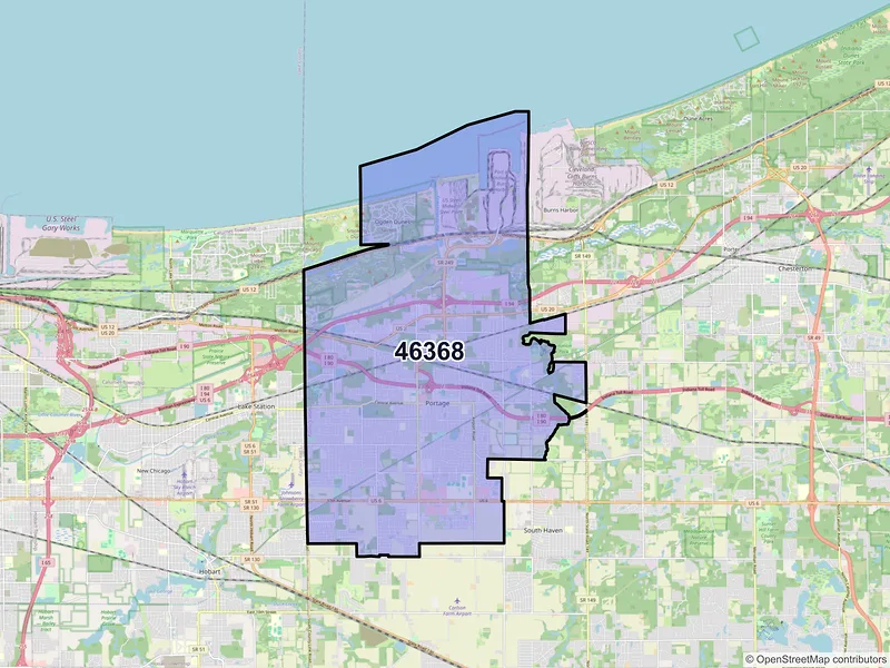 Map of ZIP Code 46368 — Portage, IN