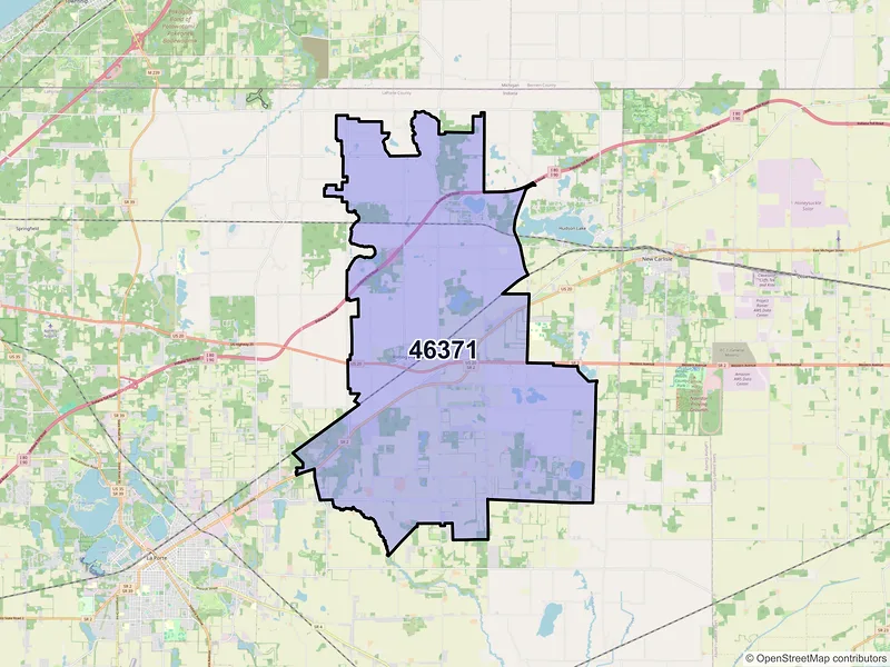 Map of ZIP Code 46371 — Rolling Prairie, IN