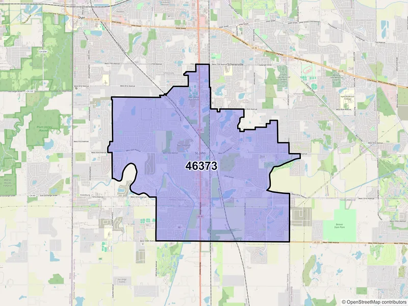 Map of ZIP Code 46373 — Saint John, IN