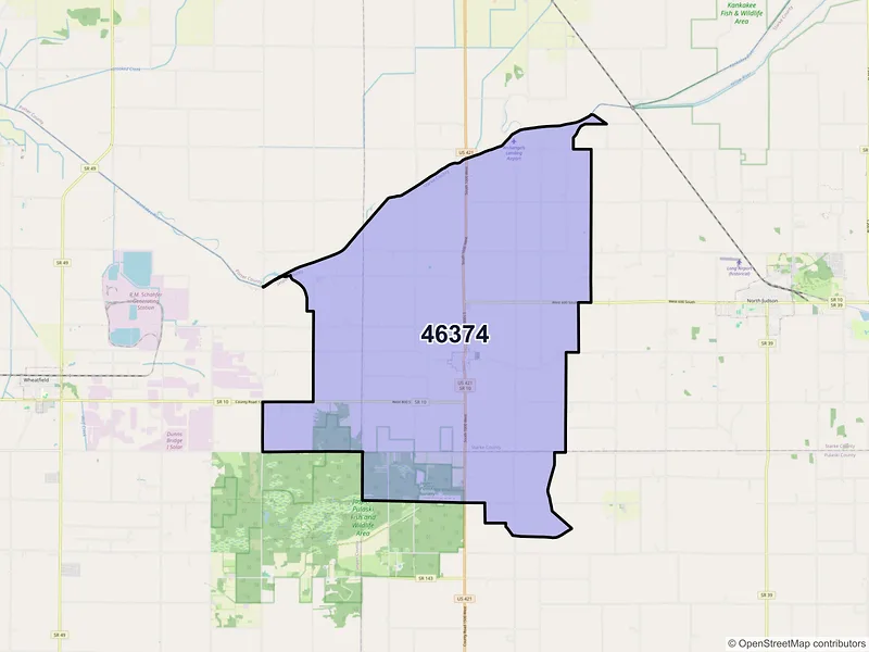 Map of San Pierre, Indiana and ZIP codes