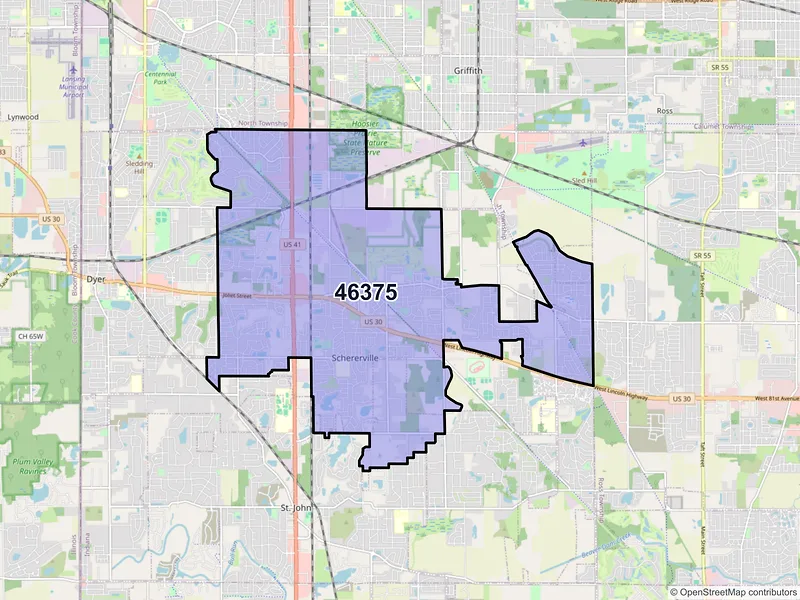 Map of ZIP Code 46375 — Schererville, IN