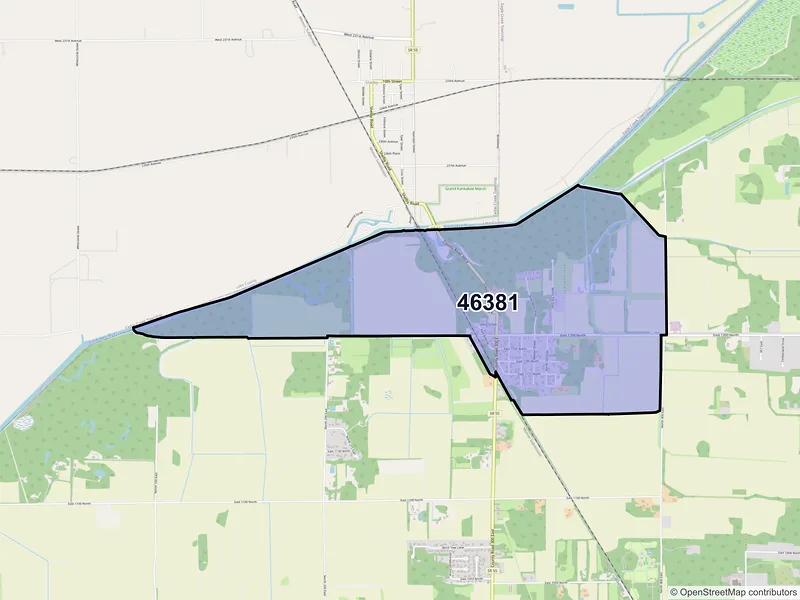 Map of ZIP Code 46381 — Thayer, IN