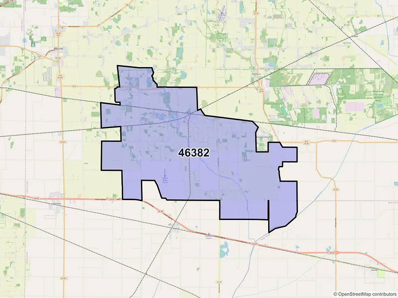 Map of Union Mills, Indiana and ZIP codes