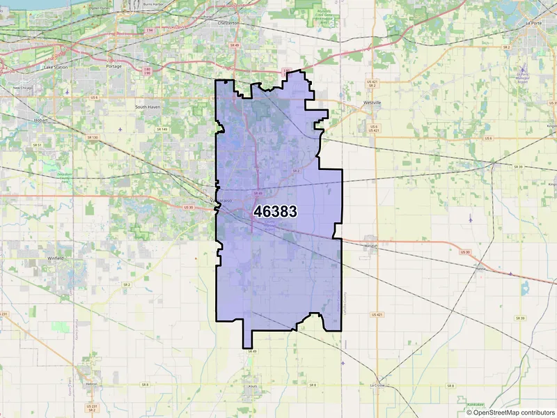 Map of ZIP Code 46383 — Valparaiso, IN