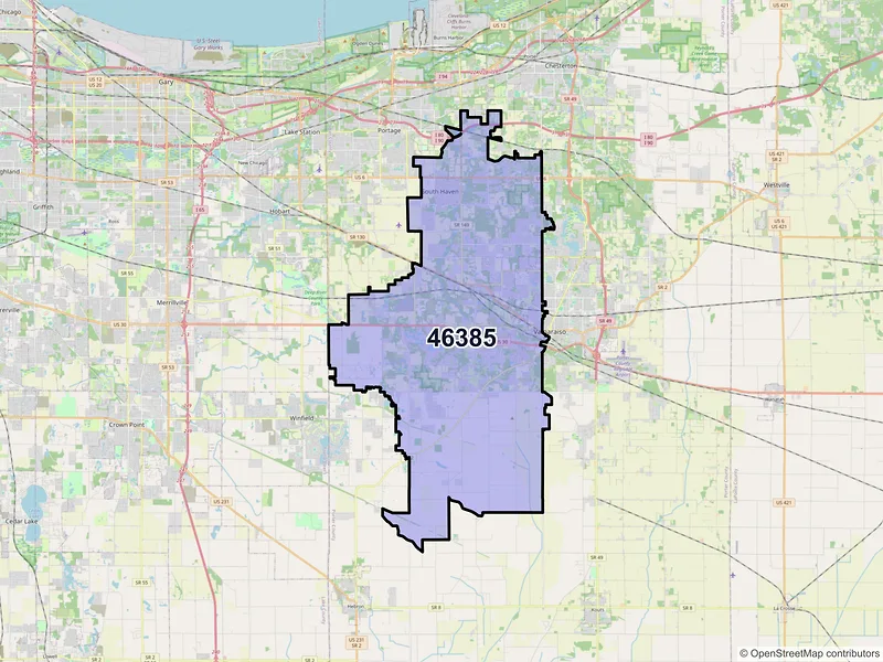 Map of ZIP Code 46385 — Valparaiso, IN