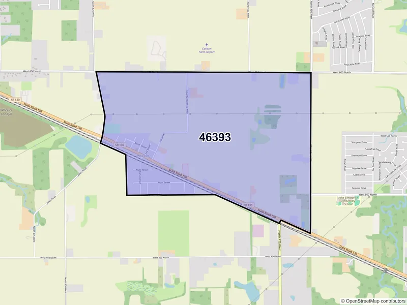 Map of Wheeler, Indiana and ZIP codes