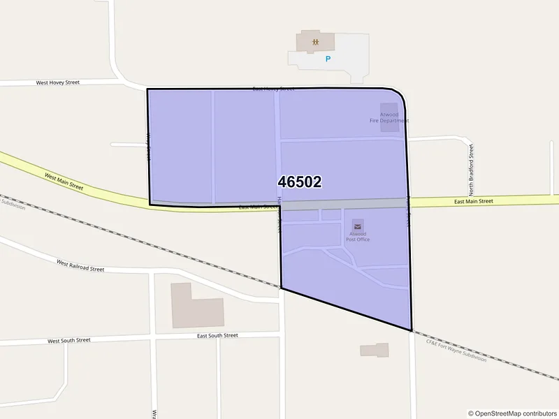 Map of Atwood, Indiana and ZIP codes