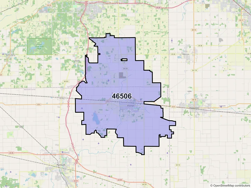 Map of Bremen, Indiana and ZIP codes