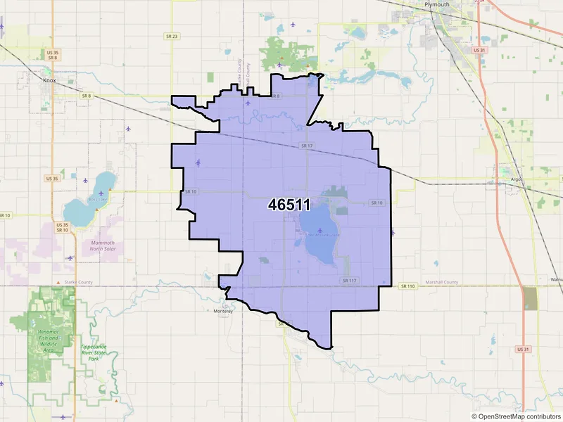Map of Culver, Indiana and ZIP codes