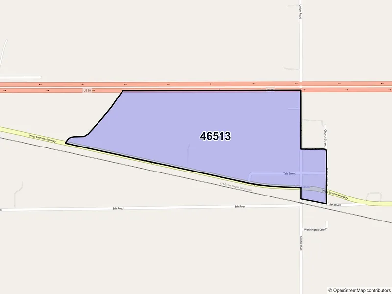 Map of Donaldson, Indiana and ZIP codes